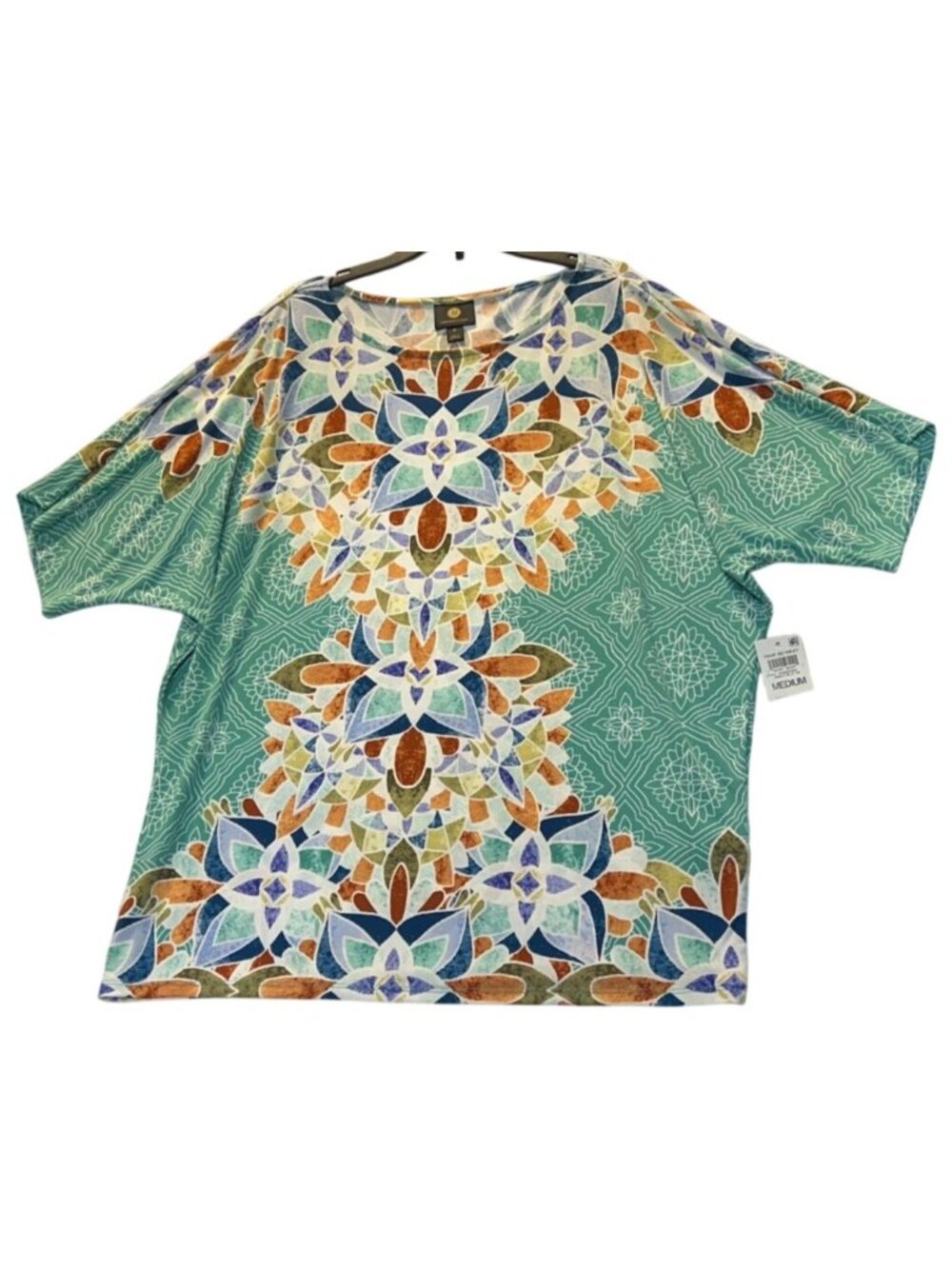 JM Collection Medium Trop Retreat Amalfi Blue Floral Geometric Print Short-Sleev